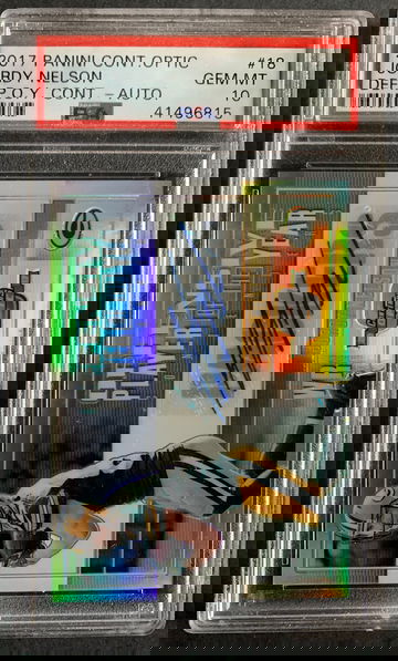 2017 Contenders Optic Jordy Nelson #OPOY-18 - Auto Offensive POY Insert SSP #d 10/25 PSA 10 GEM MINT