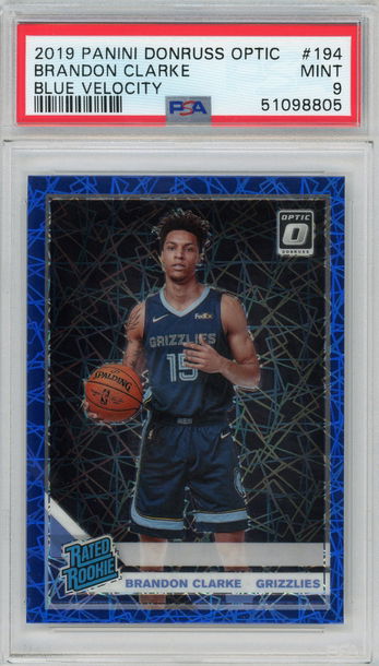 2019-20 Optic #194 Brandon Clarke Blue Velocity RC PSA 9 Mint
