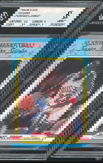 1988 FLEER STICKER #7 MICHAEL JORDAN BGS 8 NM-MT INCREDIBLE EYE APPEAL