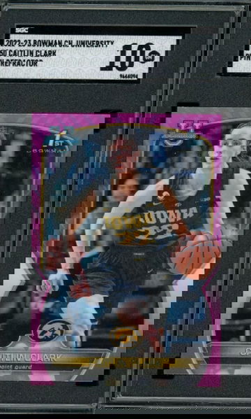 2022 Bowman Chrome University Caitlin Clark 1st pink refractor Sgc 10 Gem Mint