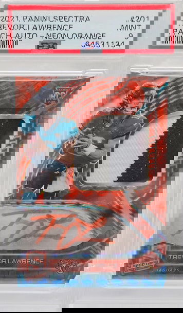 2021 Trevor Lawrence Spectra Neon Orange RPA # /15 PSA 9