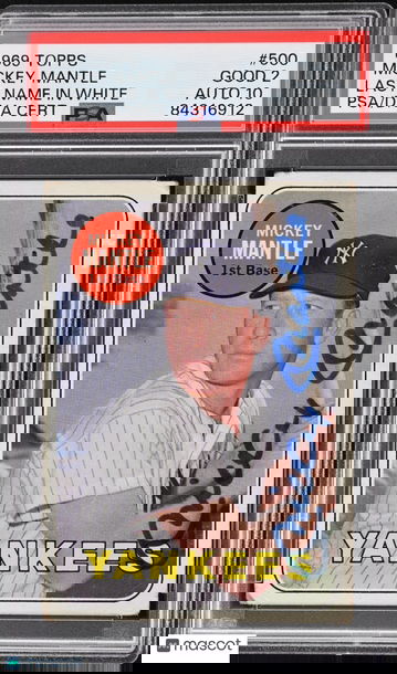 1969 Topps Mickey Mantle #500 PSA 2 Signed