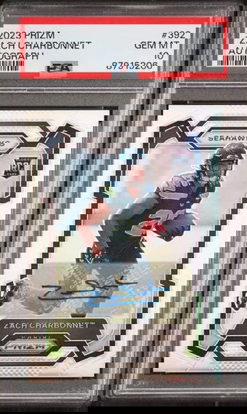 2023 Panini Prizm Zach Charbonnet Rookie RC Silver Holo Auto PSA 10