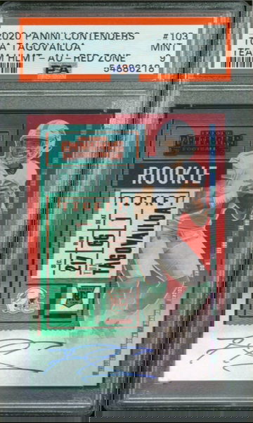 2020 Contenders Tua Tagovailoa Team Helmet Variation Red Zone Autograph PSA 9