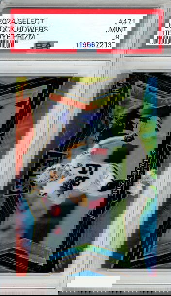 2024 PANINI SELECT BROCK BOWERS #471 TIE-DYE PRIZM 10 OF 25 ROOKIE RC PSA 9