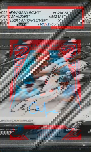 2024 Bowman Draft Class of 2024 Autographs Red Refractor Christian Moore #C24CM /5 PSA 10