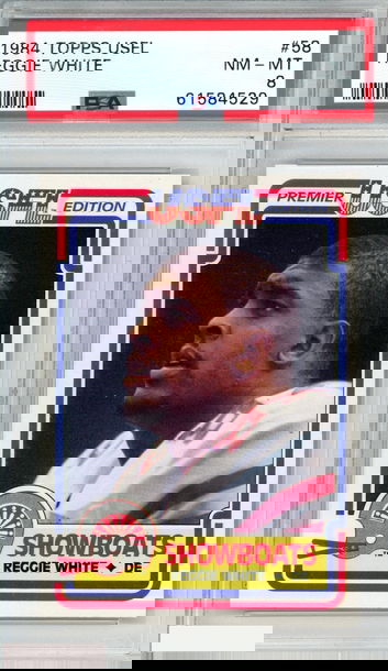 1984 TOPPS USFL REGGIE WHITE #58 ROOKIE RC MEMPHIS SHOWBOATS PSA 8 NM-MT