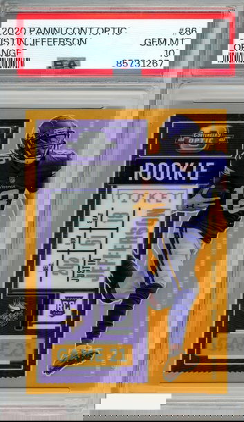 2020 PANINI CONTENDERS OPTIC JUSTIN JEFFERSON #86 ORANGE 14 OF 50 ROOKIE PSA 10