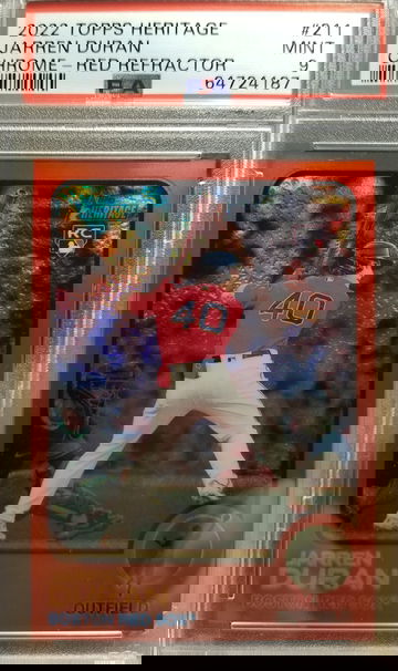 Jarren Duran 2022 Topps Heritage Chrome Red Refractor #/573 PSA 9