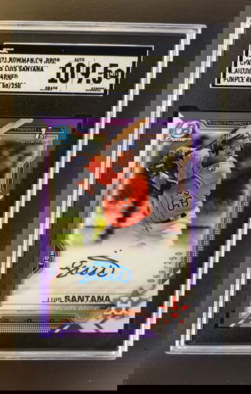 Luis Santana #CPA-LS 2021 1st Bowman Chrome Purple Ref. Auto /250 SGC 9.5