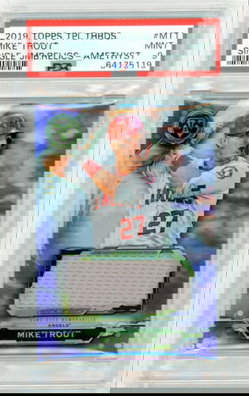 2019 Topps Triple Threads #MT1 Mike Trout Single Jumbo Relics-Amethyst PSA 9 MINT!