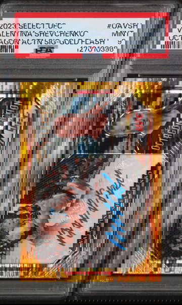 2023 Panini Select UFC Octagon Action Signatures Gold Flash Valentina Shevchenko #OAVSH /100 PSA 9