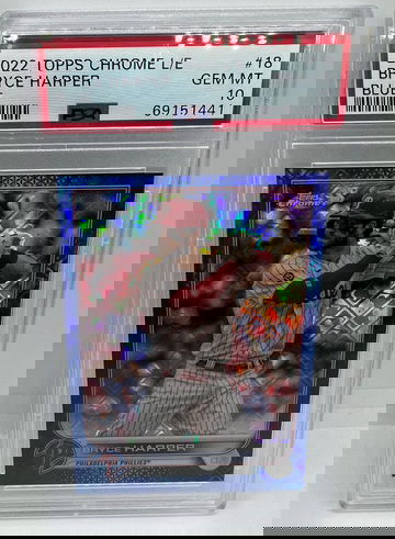 2022 topps chrome Logofractor blue Bryce Harper PSA 10