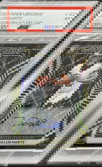 2020 Panini Obsidian Jalen Hurts /25 Electric Etch Yellow #122 PSA 7 RC Eagles