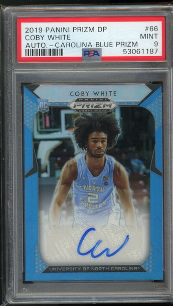 2019 Prizm Draft Coby White Carolina Blue Prizm Auto /10 PSA 9 