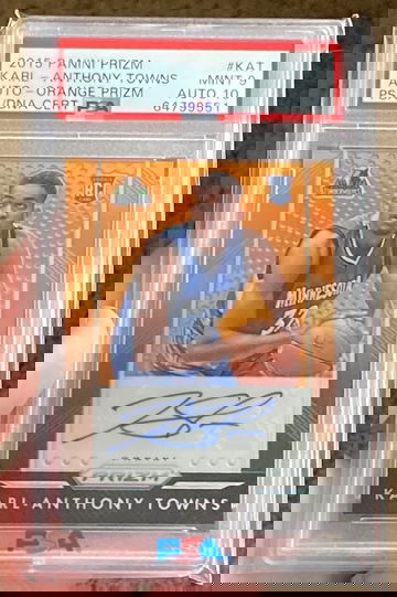 2015 Prizm Karl-Anthony Towns Rookie Auto Orange /65 PSA 9 Auto 10