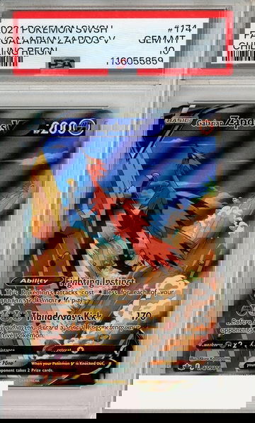 2021 POKEMON SWSH CHILLING REIGN FA GALARIAN ZAPDOS V #174 PSA 10