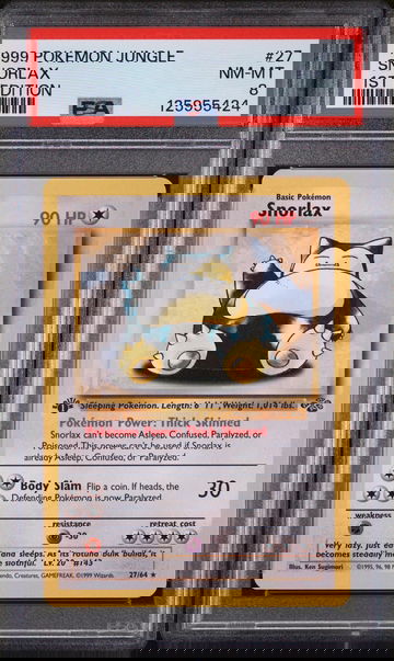 1999 Pokemon Jungle 1st Edition Snorlax #27 PSA 8