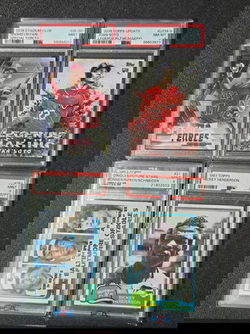 4 Card PSA lot Shohei Ohtani Rookie Juan Soto Cal Ripken Jr Topps Rickey Henderson Baseball cards 