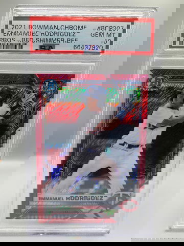 2021 Bowman Chrome Emmanuel Rodriguez Red Shimmer BCP207 PSA 10