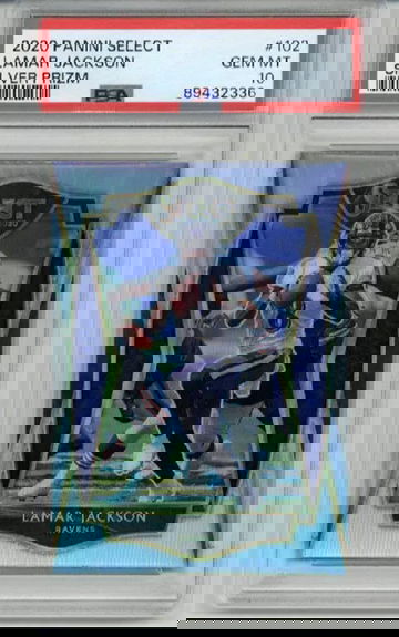 2020 PANINI SELECT SILVER PRIZM #102 LAMAR JACKSON BALTIMORE RAVENS PSA 10
