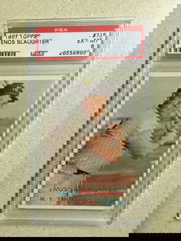 1957 Topps #215 Enos Slaughter PSA 6 EX-MT YANKEES HOF 