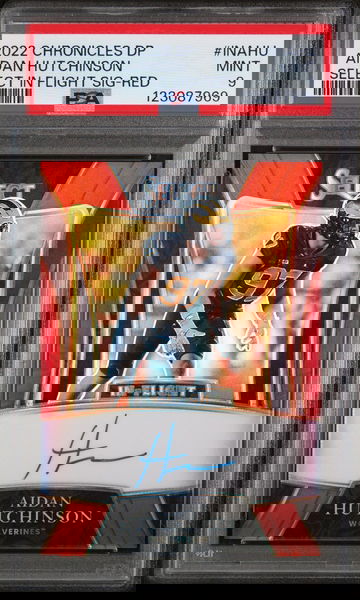 2022 Panini Chronicles Draft Picks Select In Flight Signatures Red Aidan Hutchinson #INAHU /25 PSA 9