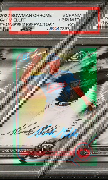 2022 Bowman Chrome Green Refractor Noah Miller #CPA-NM Auto /99 PSA 10