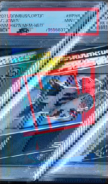 2021 MAC JONES Panini Donruss Optic RED PRIZM Rookie Phenoms Jersey Patch Memorabilia PSA 9 RC #RPH6