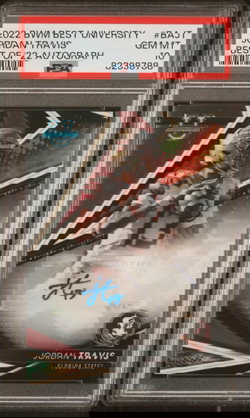 2022 Bowman Best University Best of '22 Autograph Jordan Travis Auto PSA 10 FSU