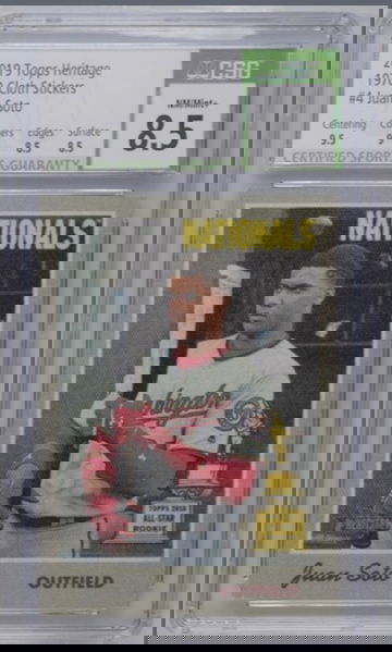 2019 Topps Heritage 1970 Cloth Stickers #4 Juan Soto CSG 8.5