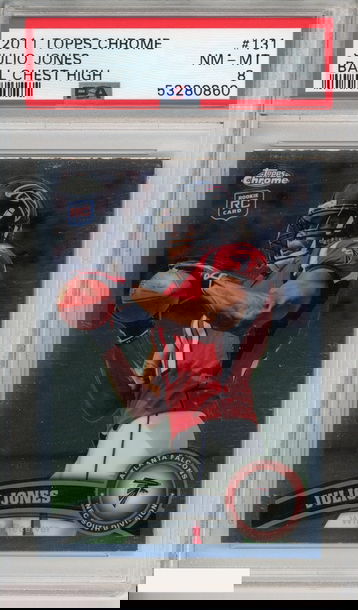 2011 TOPPS CHROME JULIO JONES #131 BALL CHEST HIGH ROOKIE FALCONS RC PSA 8 NM-MT