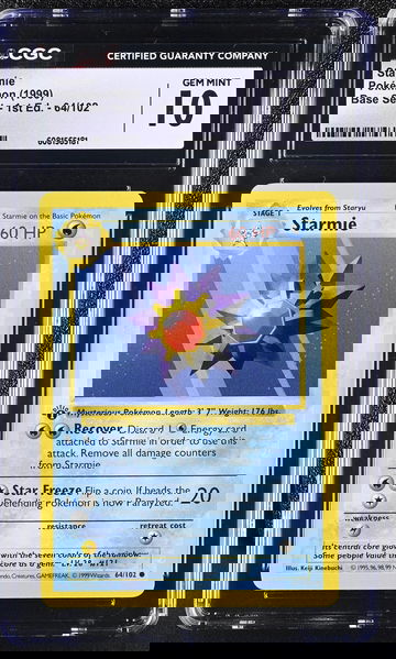 1999 Pokémon Base Set 1st Edition Starmie #64/102 CGC 10