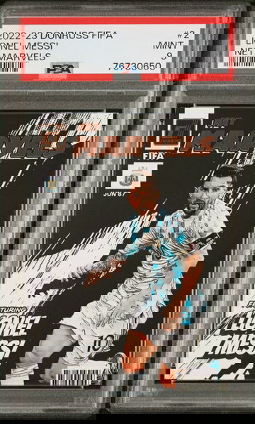 2022 DONRUSS PANINI FIFA NET MARVELS LIONEL MESSI #2 PSA 9