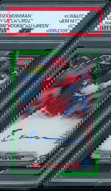 2024 BOWMAN CHROME ELLY DE LA CRUZ GREEN REFRACTOR ROOKIE AUTO RC /99 PSA 10