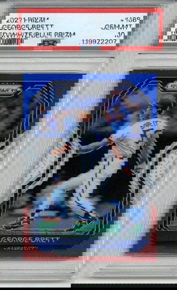 2021 PANINI PRIZM RED WHITE BLUE PRIZM #188 GEORGE BRETT ROYALS PSA 10 LOW POP