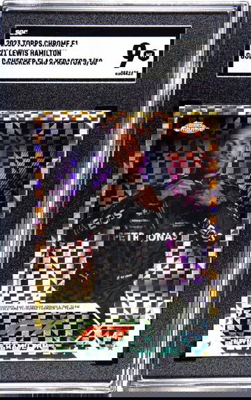 2023 Topps Chrome Formula 1 F1 Lewis Hamilton#21 Gold Checker Flag /50 SGC 9