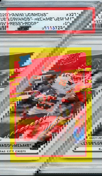 Clyde Edwards-Helaire 2020 Donruss Yellow Press Proof Rookie PSA 10