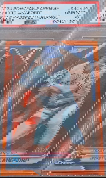 2024 Bowman Sapphire Wyatt Langford Chrome Prospect Orange /25 PSA 10