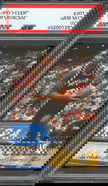 1997 Fleer Tim Duncan Rookie RC# 201, Gem MINT PSA 10 (LOW POP)