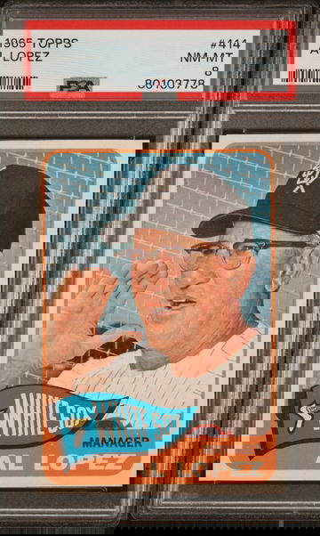 1965 Topps Al Lopez #414 PSA 8 NEW LABEL VINTAGE BASEBALL