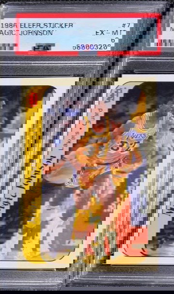 1986 FLEER STICKER #7 MAGIC JOHNSON LAKERS HOF PSA 6 EX-MINT