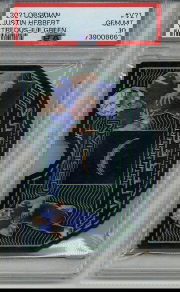 2021 PANINI OBSIDIAN VITREOUS E/E GREEN JUSTIN HERBERT CARD /15 PSA 10 LOW POP