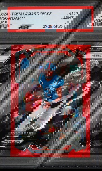 2024 Panini Prizm Draft Picks Red Ice Prizm Jaxson Dart #147 PSA 9