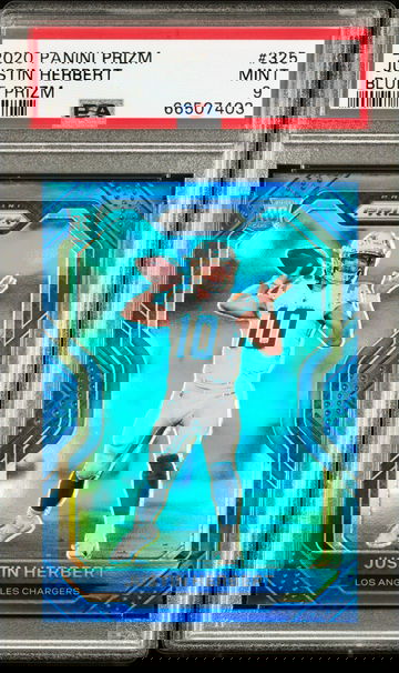 2020 Panini Prizm Justin Herbert #325 Blue Prizm Rookie RC Refractor PSA 9 MINT Los Angeles Chargers
