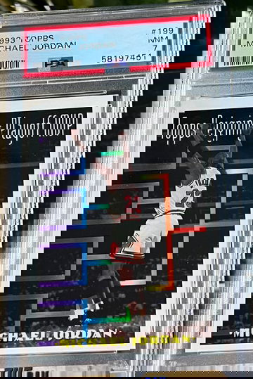 1993 Topps Reigning Playoff MVP Michael Jordan #199 Chicago Bulls (HOF) PSA 7 NM