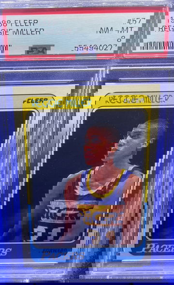 1988 FLEER REGGIE MILLER #57 INDIANA PACERS ROOKIE RC PSA 8 NM-MT HOF UCLA