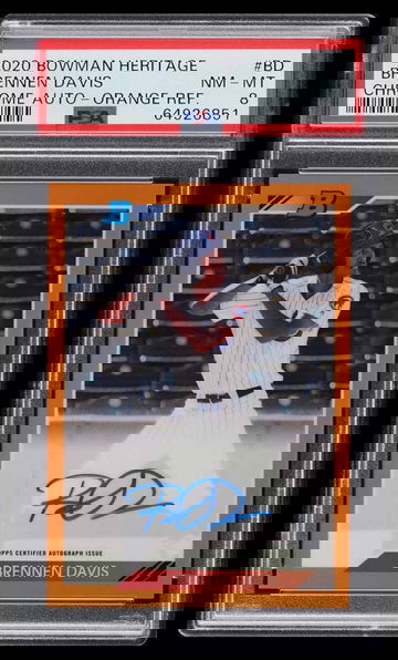 2020 Bowman Chrome Heritage Brennen Davis Auto Orange Refractor /25 PSA 8 Cubs