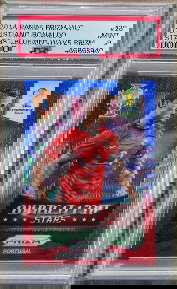 2014 Prizm World Cup Cristiano Ronaldo Stars Red Blue Wave PSA 9