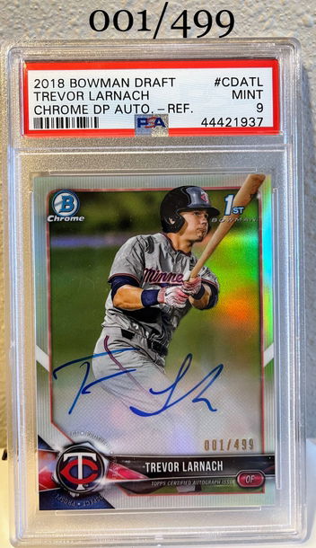 2018 Bowman Chrome Trevor Larnach Refractor Auto PSA 9 001/499